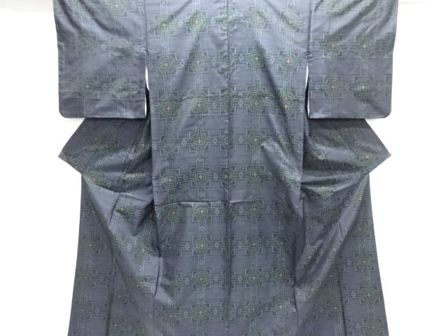 JAPANESE KIMONO / DORO OSHIMA TSUMUGI / WOVEN GEOMETRIC